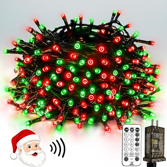 Voice Controlled Christmas Lights with Remote, 99 FT 300 LED String Lights Indoor Outdoor with 12 Modes 3 Timers, Dimmable Twinkle Light Plug in Waterproof for Xmas Tree Party Decor, Red and Green