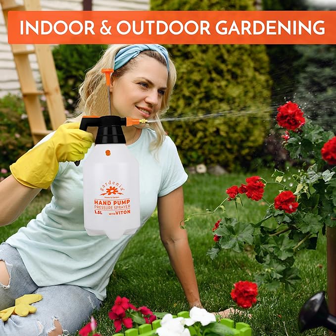 Handheld Pumping Sprayer Viton Seals Sprayers in Lawn and Garden, Spray Bottles for Cleaning Chemical Sprayer Continuous Spray Bottle for Plants 1.5L Plus (0.4 Gal/51oz)