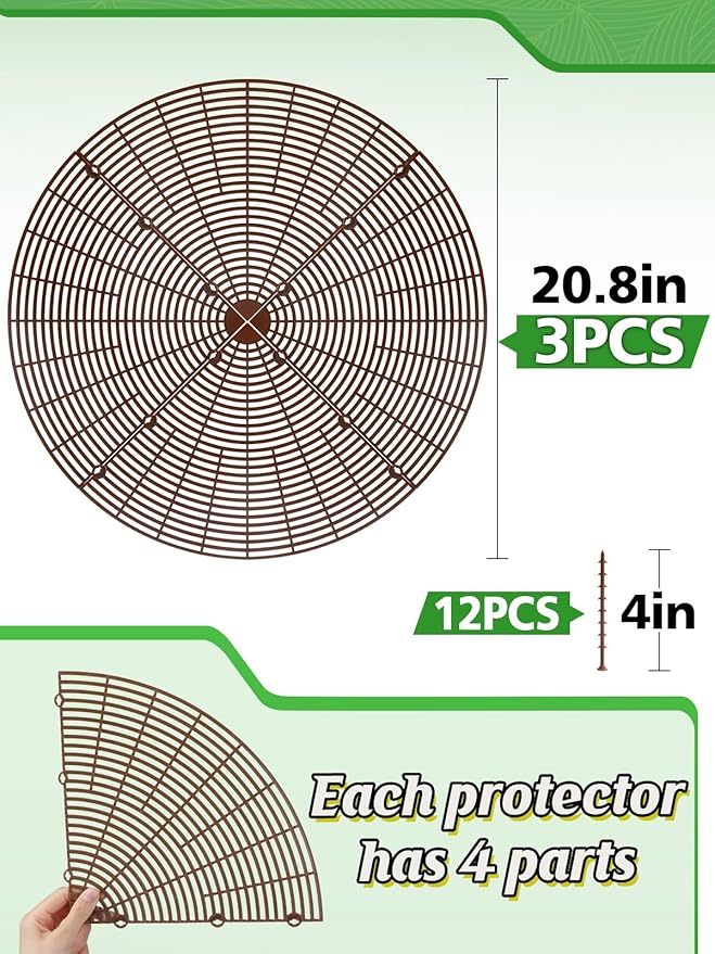 3 Plant Pot Grid Cover Protectors from Animals - 20.8" Dia Cuttable Flower Pot Soil Cover with 36 Stakes, Keep Cats Out of Potted Plants, Indoor Cat Digging Stopper, Baby Safety