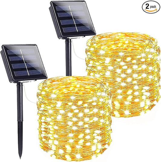 2-Pack Solar String Lights for Outside, Total 200LED Solar Christmas Fairy Lights Waterproof, Outdoor Twinkle Light Copper Wire 8 Modes Fairy Light for Xmas Tree Party Wedding Decor (Warm White)