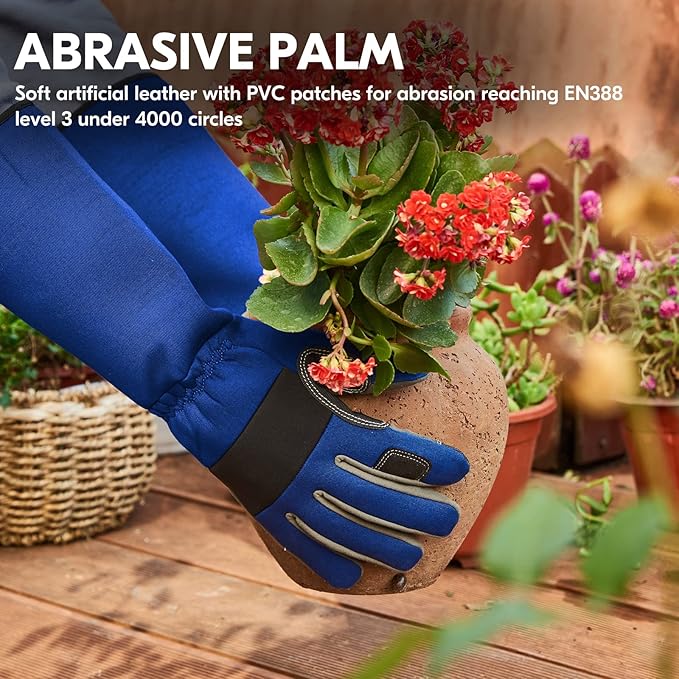 Vgo... Safety Work Gloves Men,Gardening,Long Sleeves Gauntlet,Puncture Proof,Touchscreen(1 Pair,Size M,Blue,AL6608-ML)