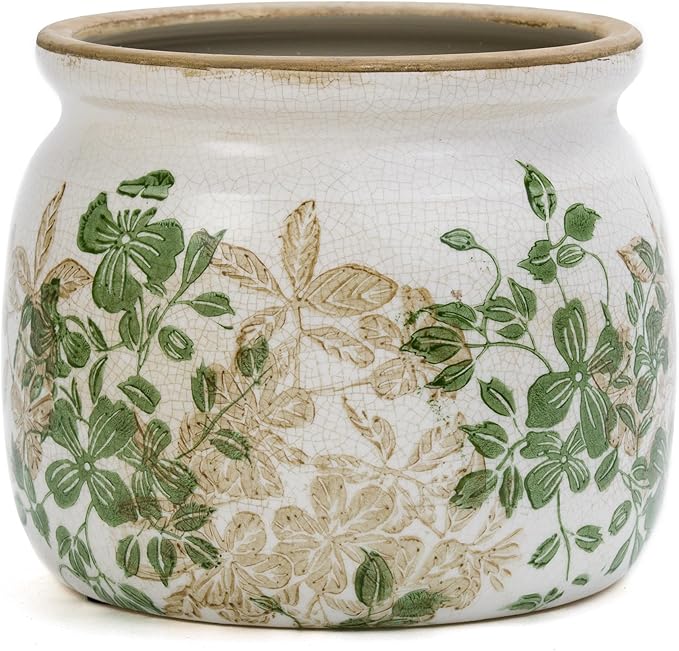 Vintage Ceramic Ice Crack Flower Pot with Drainage Holes, Country Rustic Planters for Indoor and Outdoor,Tuscan Decor,Home,Living Room, Garden Decor, Gardening Gift (Classic)