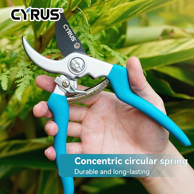 CYRUS Pruning Shears for Gardening 8" Pruners Trimming Scissors Non Stick Coating Blade with High Rebound Spring Effortless Pruning Scissors Widely Used for Gardening, Hydrology, Grow Tents