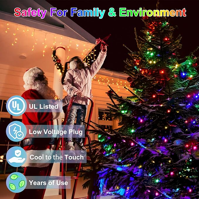 300LED Christmas Lights Indoor Outdoor Use Green Wire, 8 Lighting Modes 100FT Christmas Tree Lights with Timer & Memory, IP44 Waterproof for Tree Xmas Patio Yard Fence Balcony Garden Decor Multicolor