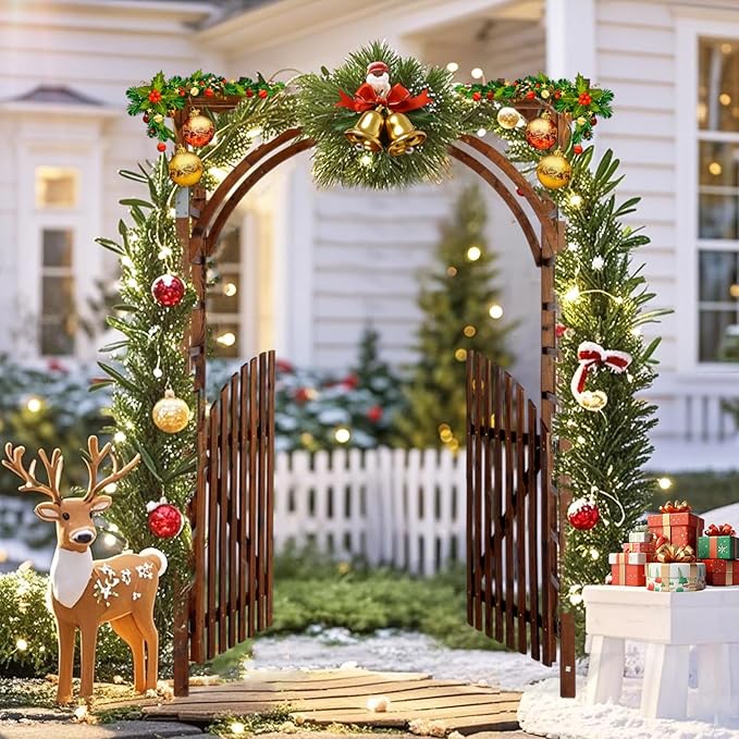 VINGLI 85in Wooden Arbor, Wedding Arch for Ceremony, Wood Trellis for Plant Climbing, Christmas Decor Pergola for Garden Backyard, Lawn (Carbonized Wood)