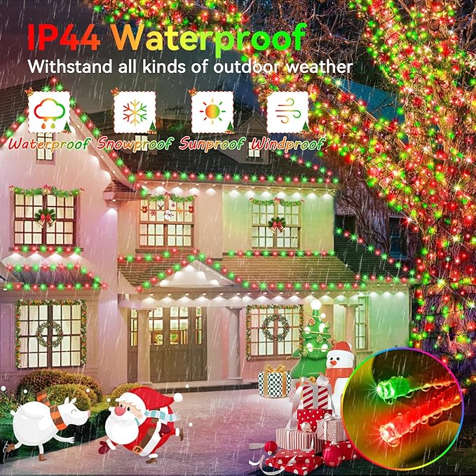 Hezbjiti 2 Pack 1000 LED 403 FT Christmas String Lights Outdoor, 8 Lighting Modes IP44 Waterproof Fairy Lights with Timer and Dimmable Function for Party Tree Decorations (Red+Green, Clear Wire)