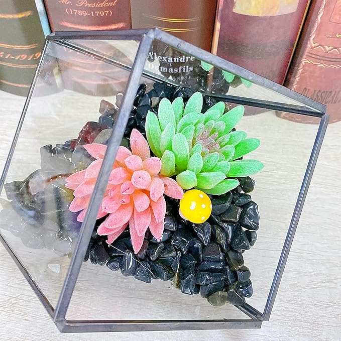 QINJIEJIE 400G Black Obsidian Crystal Polished Rocks 0.3-0.4" Tumbled Stones Chips Stone Crushed Quartz Natural Gem Home Decoration Aquarium Plants Cacti Vase Filler Landscape Bottom Ornament 0.9lb