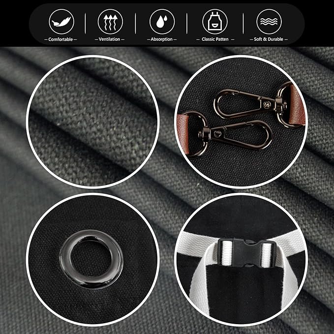 5 Pack Kitchen Apron, Work Apron, Canvas, Multiple Pockets, Gardening, Painting, BBQ, Artist, Carpenter, Sizes M to XXL, Black