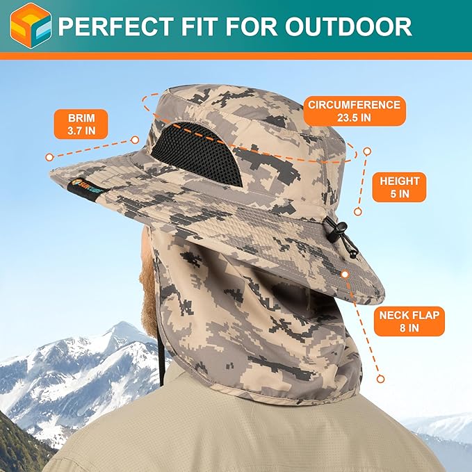 SUN CUBE Wide Brim Sun Hat Men Women, Fishing Hats Sun UV Protection, Mens Hiking Bucket Hat Safari Beach Boonie, UPF 50+