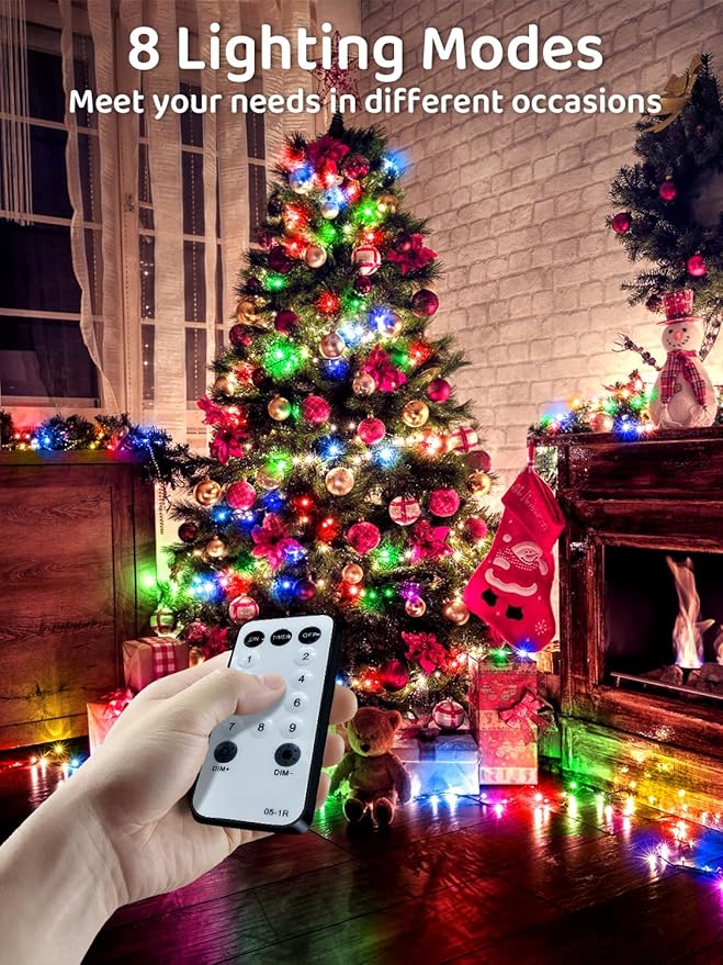300 LED Christmas Lights Outdoor, 115FT Multicolor Christmas Tree Lights with Remote Control, 8 Modes Fairy Light Plug in Outside IP65 Waterproof for Xmas Tree Patio Bedroom Holiday Party Wedding