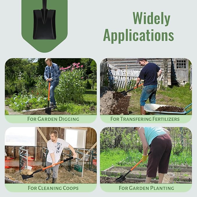 Small Shovels for Digging, Garden Spade Shovel Beach Shovels with 43.3in Handle,Heavy Duty Portable Metal Shovel for Gardening Camping Trenching Digging Landscaping,Off-Road Use, Orange