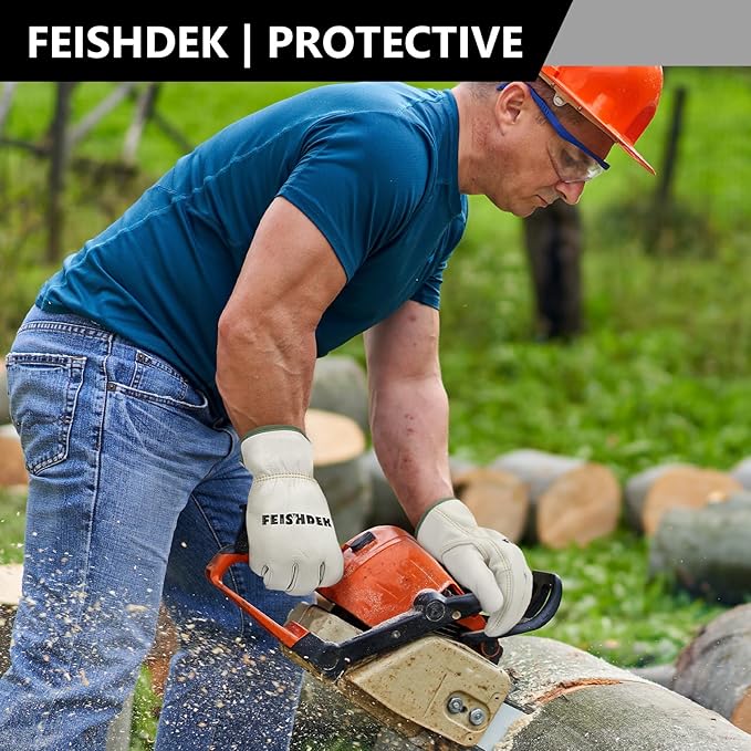 Cowhide Leather Work Gloves for Men & Women, Durable for Heavy Duty Construction, Gardening, Ranch, Farm Gloves