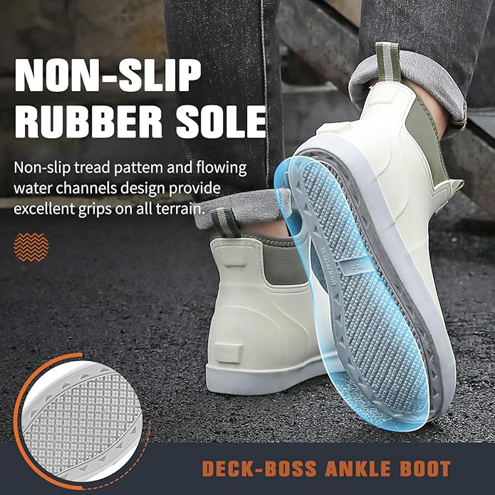 Mens Deck Boots, Saltwater Fishing Booties Rubber Waterproof Ankle Rain Boots, High-performance Footwear Chelsea Boots for Gardening Fishing Boating Camping Sailing