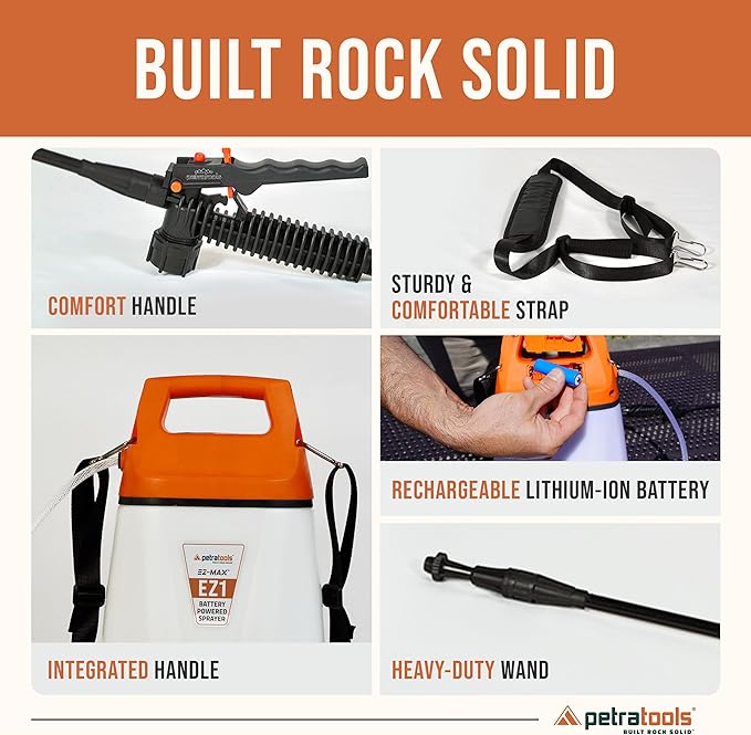 PetraTools EZ1 Battery Powered Sprayer 1 Gallon - Lawn and Garden Electric Sprayer for Weed/Pest Control, Watering & More - Battery Operated for Effortless Spraying (1 Gallon)