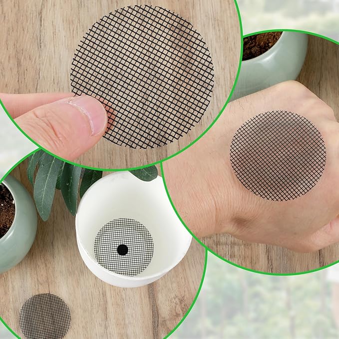 100pcs Flower Pot Hole Mesh Pad, 2 Inch Bonsai Mesh, Prevent Soil Loss, Meshes for Plant Pots, Bonsai Bottom Plant Drainage Insert for Garden Outdoor Potted Plants, Black