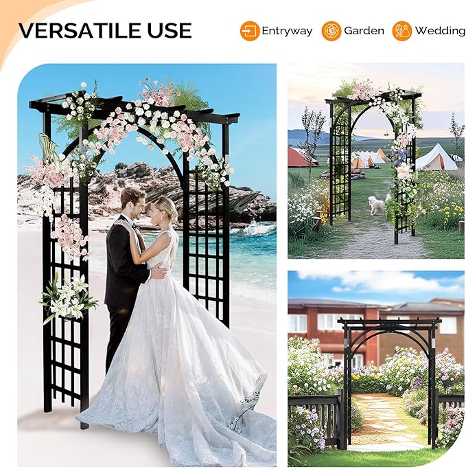 VINGLI 85in Wooden Arbor, Wedding Arch for Ceremony, Wood Trellis for Plant Climbing, Christmas Decor Pergola for Garden Backyard, Lawn (Black)