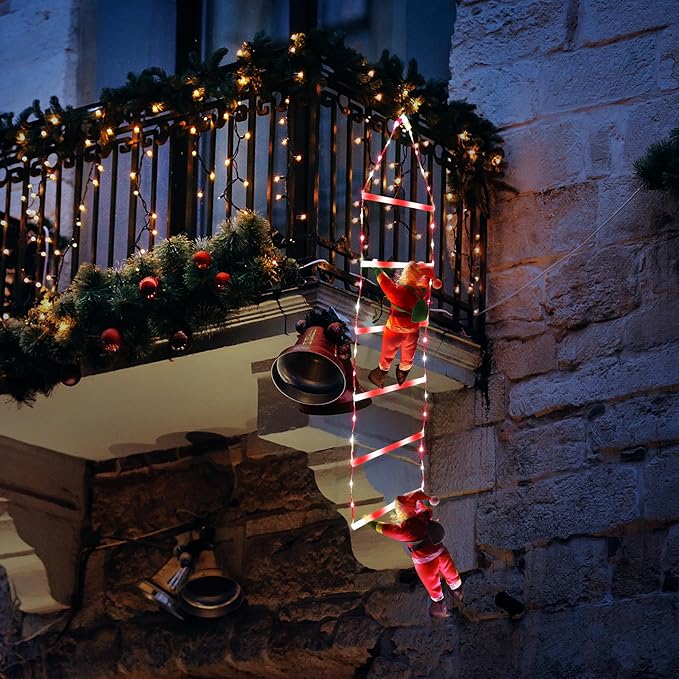 Toodour LED Christmas Light - 2.5FT Christmas Decorative Ladder Lights with Santa Claus, Xmas Decorations Light for Indoor Outdoor, Window, Garden, Home, Wall, Xmas Tree Decor - White & Red