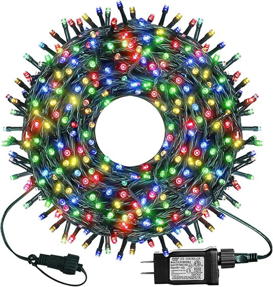 kemooie 300 LED Christmas Lights, 99FT Connective Green Wire Fairy Lights, Plug in 8 Lighting Modes, for Outdoor Christmas Tree Lights Wedding Party Decoration (Multicolor)