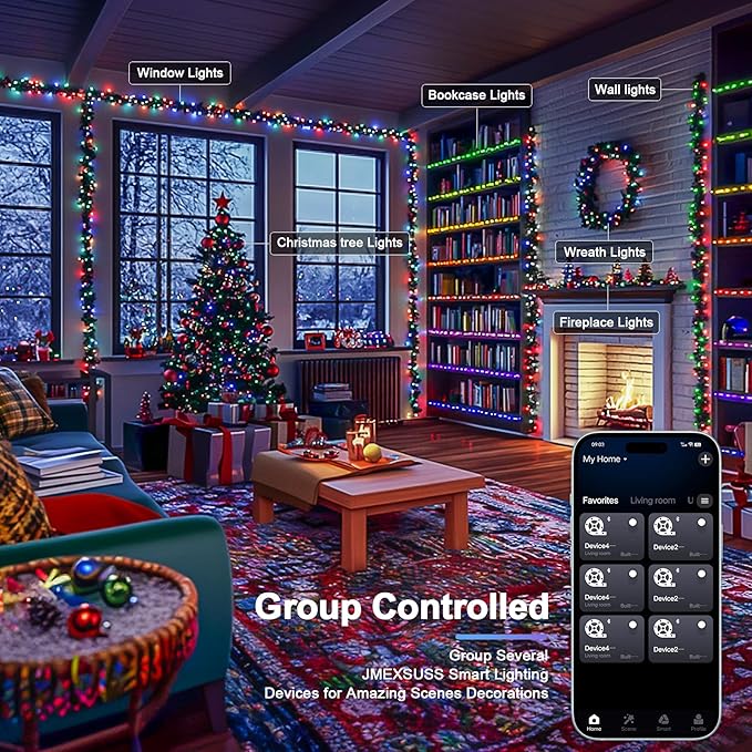 JMEXSUSS 600 LED RGB String Light Outdoor Indoor, Christmas Lights Outdoor Clear Wire Christmas Lights Plug in for Bedroom Tree Room Party Birthday Decorations