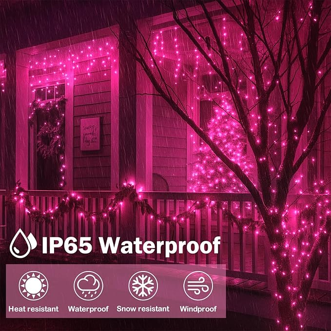 Extra-Long 144FT Solar String Lights for Outside, 2 Pack 400LED Solar Christmas Lights Outdoor, Waterproof Copper Wire with 8 Modes Twinkle Fairy Lights for Tree Garden Party Xmas Decor (Pink)