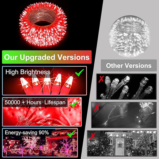 350LED Christmas Lights Indoor Outdoor, 90ft 12 Modes Red LED String Lights with Timer Dimmable, Waterproof Christmas Tree Lights for Xmas Patio Bedroom Yard Fence Balcony Garden Party Decor Red