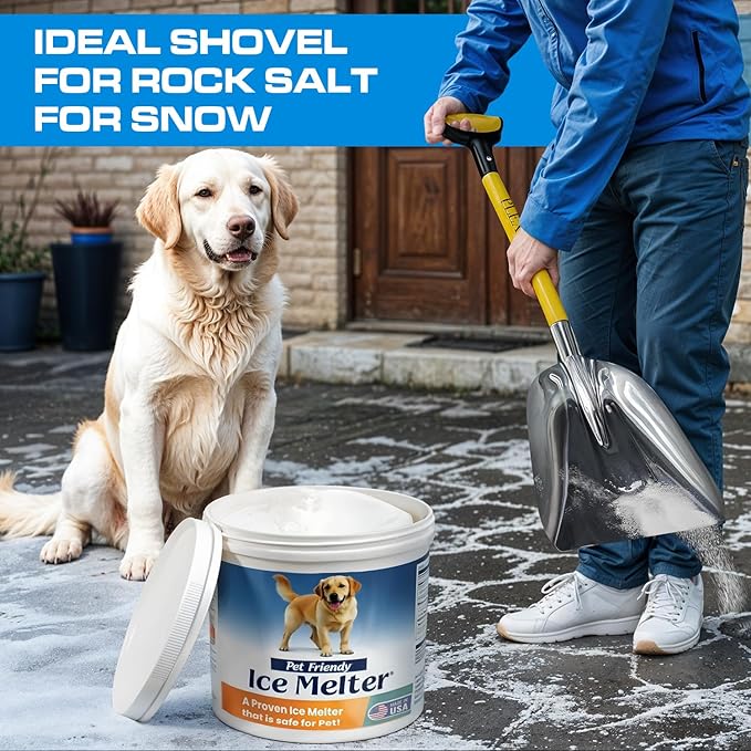 Plexon Metal Scoop Shovel 12" Blade - Aluminium Steel Snow Shovel for Driveway - Heavy Duty Snow Shovel for Car - Fiberglass Handle & Plastic D-Grip - Outdoor Garden Yard, 48" Length