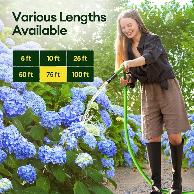 75 ft Garden Hose, 5/8 in ID, Heavy-Duty, Leakproof, Kink-Resistant Water Hose with Swivel Brass Fittings, 600 PSI Burst Rating, Ideal for Car Wash & Lawn Watering