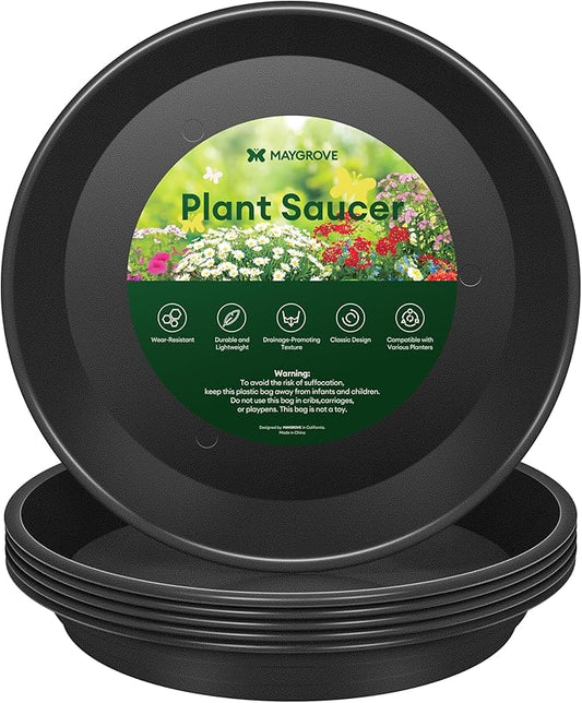 6 Pack Plant Saucer, 8 10 12 inch Plant Saucers for Indoor, Heavy Duty Plastic Plant Trays for pots, Grow Bags, Bird Baths, Flower Drip Trays for Indoor and Outdoor Uses (10", Black)