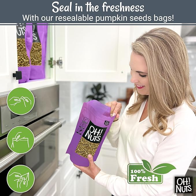 Oh! Nuts Pumpkin Seeds - Roasted Salted - 3 lb - No Shell Pepitas - Packed in New York Zip-Seal Bag for Exceptional Freshness