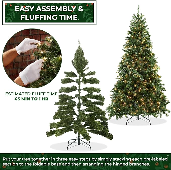 Casafield 7.5FT Realistic Pre-Lit Green Spruce Artificial Holiday Christmas Tree with Sturdy Metal Stand