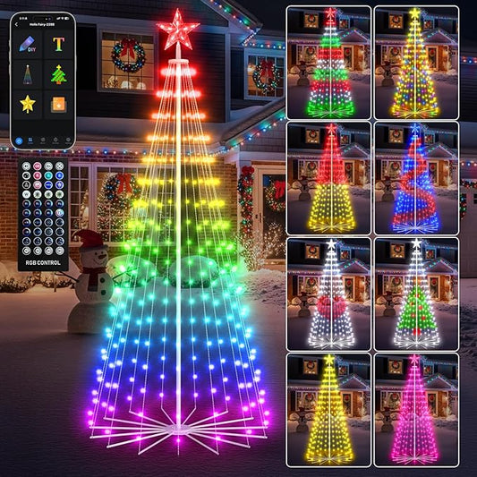 9FT Smart Christmas Cone Tree App Control DIY Color Changing Prelit LED Outdoor Christmas Tree Decorations Light Show, Waterproof Magical Large Xmas Tree with RemoteTimer for Yard Outside