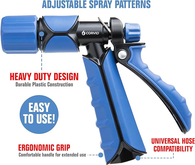 Rear Trigger Adjustable Spray Hose Nozzle – Durable Plastic Construction with Adjustable Stream Control – Ideal for Car Washing, Lawn & Garden, and Outdoor Cleaning Tasks