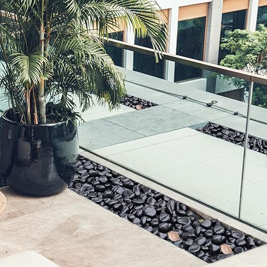 10Ib Black River Rocks for Landscaping-Polished Pebbles for Plants-Garden Decorative Stones-1-2" Large Plant Rocks,Ideal for Aquarium, Home Decor