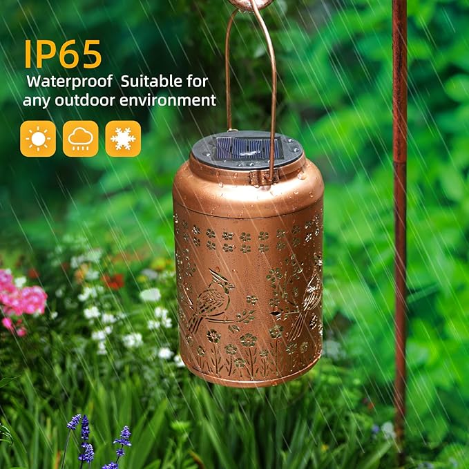 2Pack Cardinal Solar Lanterns Outdoor Waterproof Garden Decor Gifts for Women Mom Grandma Hanging Solar Lights Metal Christmas Gifts Decorative Lantern for Yard, Patio, Lawn, Pathway, Landscape