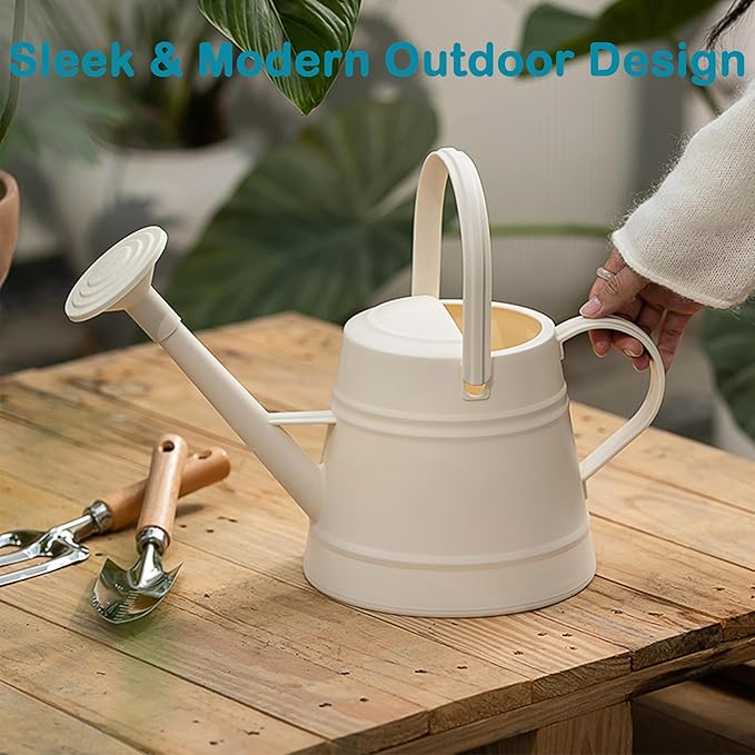 1 Gallon Watering Can Outdoor, Plastic Water Can for Plants with Comfort Grip Handle, Detachable Sprinkler Head