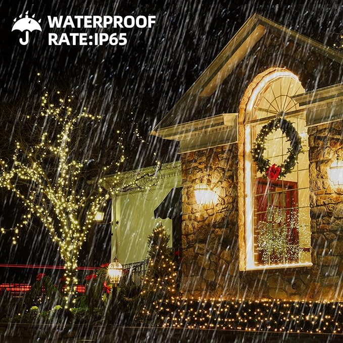 Christmas Lights 105ft 300 LED Battery String Lights with Timer Memory Function or Battery Powered Waterproof String Light for Indoor Outdoor Decoration