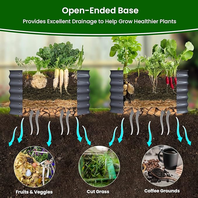 Olle 2 Pack 17" Tall Durable Round Raised Garden Bed Raised Beds for Gardening, Vegetable Planter Boxes Outdoor Raised Garden Boxes for Herbs, Veggies, Flowers, Mid-Grey 24" X 17"