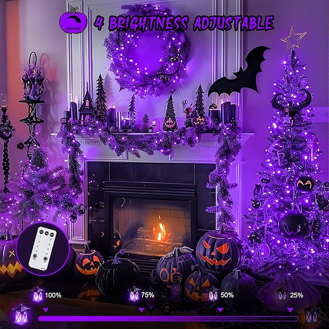 JMEXSUSS 600 LED Purple Halloween Lights Outdoor, 8 Modes Purple String Lights Indoor, 168ft LED Christmas Light Plug in for Bedroom Fireplace Party Halloween Christmas Tree Decorations