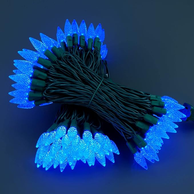 YULETIME Blue One-Piece C6 Strawberry Christmas Lights 140 Count 71 Feet, 2 Sets 70 LED 35.5 ft High Waterproof UL Certified String Light (Blue)