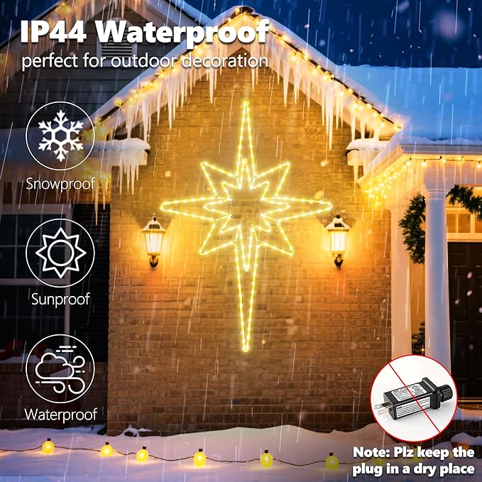Joomer 45'' Christmas Lights Outdoor Waterproof, Super Bright Bethlehem Star Lights Decoration with Timer for Outdoor Indoor Home Party Wall Hanging Light