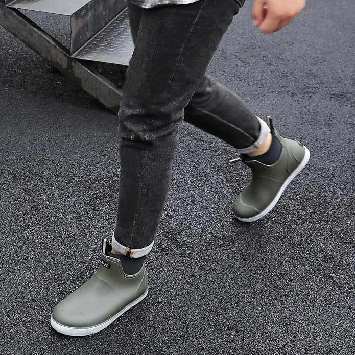 Mens Deck Boots, Saltwater Fishing Booties Rubber Waterproof Ankle Rain Boots, High-performance Footwear Chelsea Boots for Gardening Fishing Boating Camping Sailing