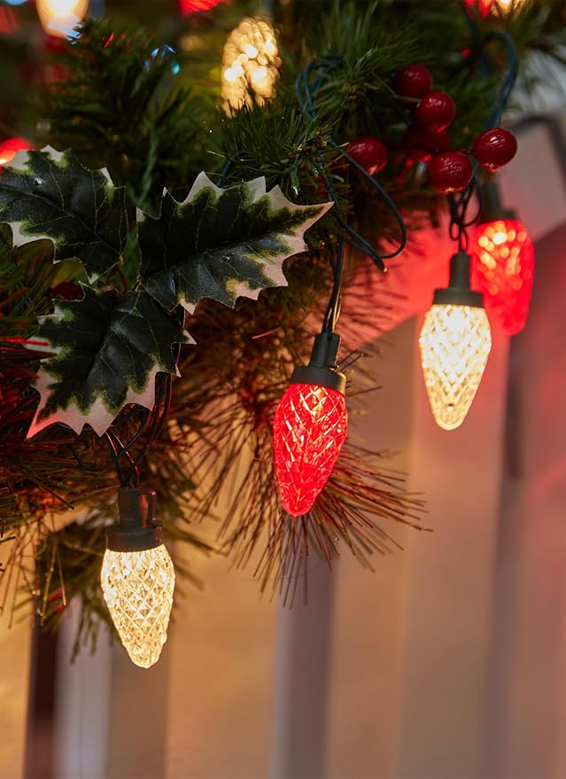 C9 LED Christmas Lights Outdoor, 68 Ft 100 LED C9 String Lights with 100 All in One Clips, Connectable Waterproof Christmas Tree Lights for Outside Roofline Backyard Garden Decor, Red & Warm White