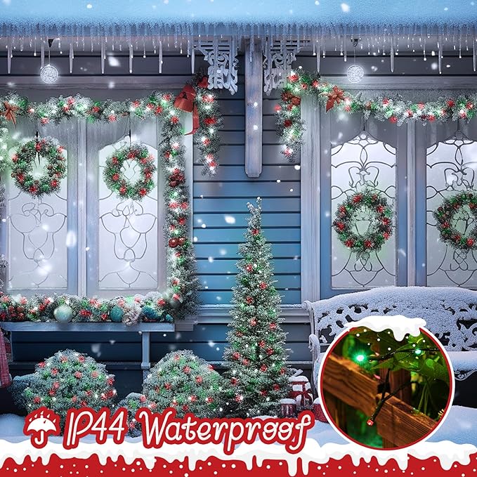 Minetom Red & Green Christmas Lights, 66ft 200 LED Outdoor Christmas Lights Connectable, 8 Modes Mini String Lights Plug-in Mini Xmas Tree Lights with Timer for Outside Garden Party Decor