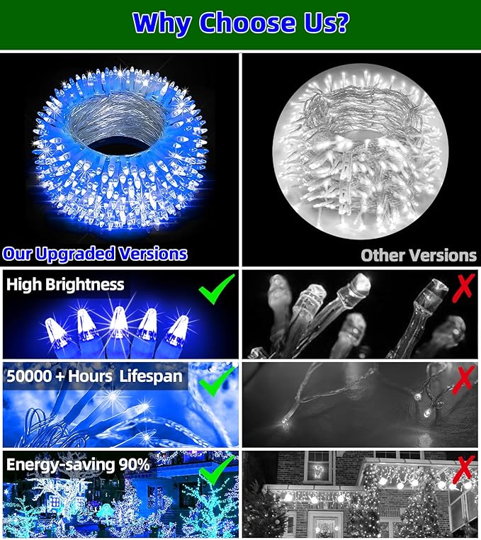 750 LED Chrstmas Lights, 240ft Outdoor Christmas String Lights with 12 Modes, Blue LED String Lights with Timer Dimmable Waterproof for Outside Tree Fence Garden Xmas Wedding Party Decor Blue