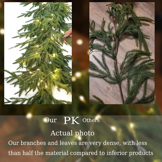 MISSPIN Christmas Garland with Lights, Real Touch Winter Cedar Pine Garland, Green Artificial Greenery Garland for Table, Mantle, Wall, Indoor, Outdoor Christmas Decorations