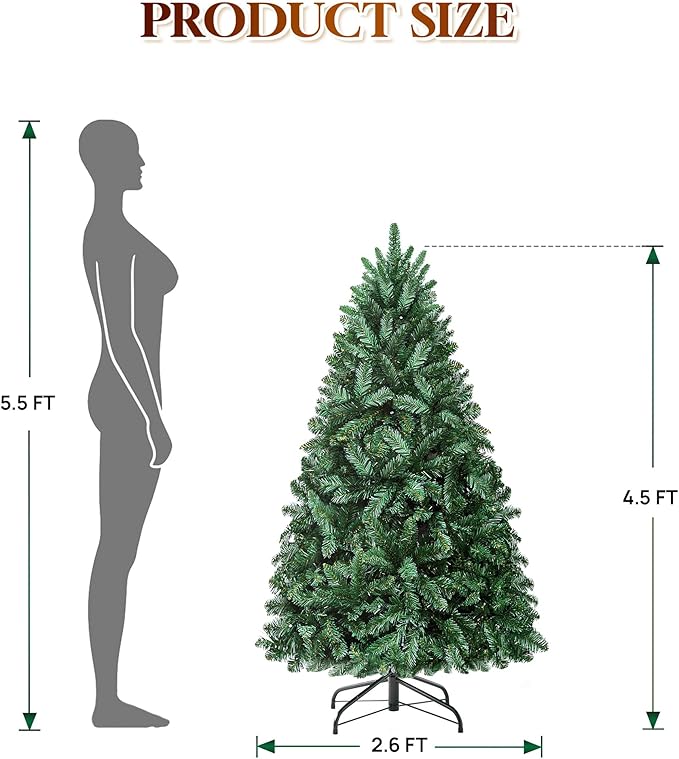 HOLLO STAR 4.5 ft Prelit Christmas Tree with 197 LED Lights, App Control, Artificial Christmas Tree with Multi-Color RGBW Lights, 400 Branch Tips, Metal Base, Easy to Assemble, for Home, Party
