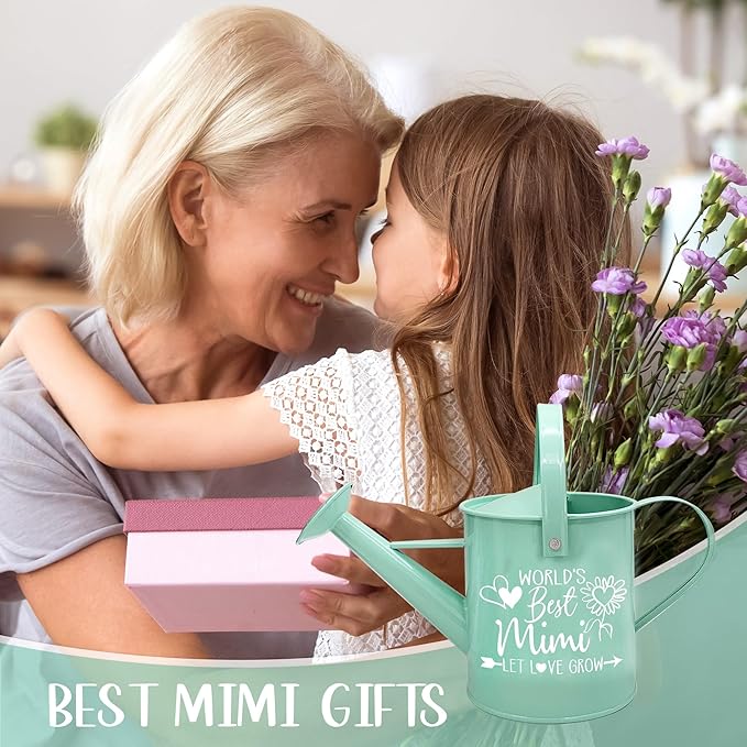 Hexagram Mimi Gifts for Grandma, Mimi Birthday Gifts, Gardening Present for Grandma, Mint Metal Watering Can for Nana, Best Gigi Present from Grandkids, Christmas Mothers Day Garden Decor