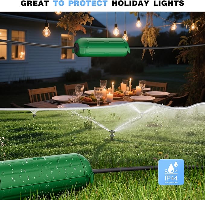 Flemoon [6 Pack] Outdoor Extension Cord Safety Cover with Waterproof Seal, Weatherproof Electrical Connection Box to Protect Outdoor Outlet, Plug, Socket, Christmas Holiday Decoration Light, Green