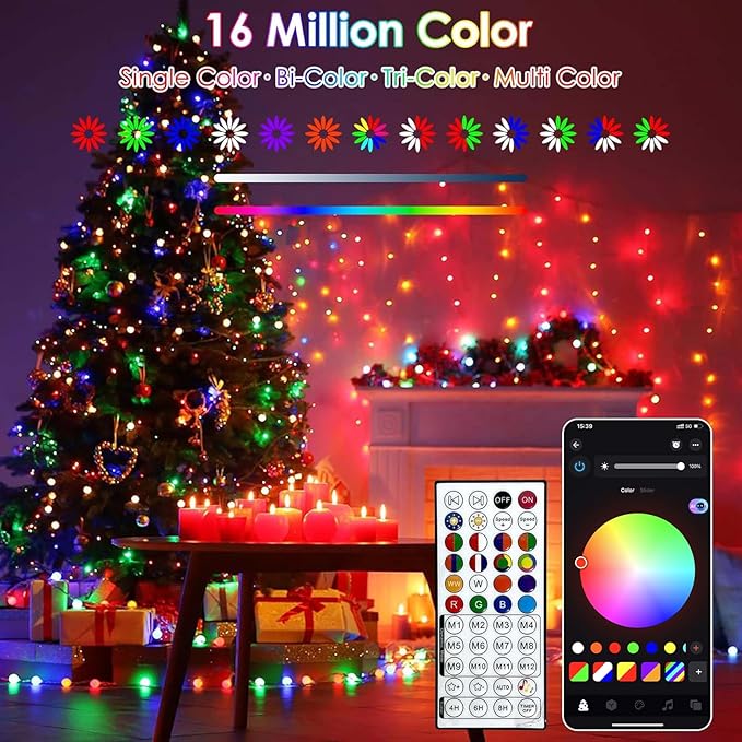 YIQU Smart Color Changing Halloween Lights, 66 FT 200 LED RGB Christmas String Lights with Remote App Control & Timer, Music Sync Multiple Modes Twinkle Light Waterproof Indoor Outdoor Decor
