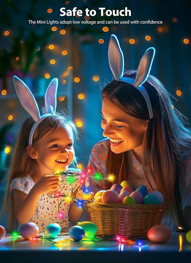 Easter Mini Christmas Lights, 39 Feet 100 LED Pastel Mini Lights with 8 Lighting Modes On Green Wire, Connectable Twinkle Light for Indoor Outdoor Party Yard Garden Patio Home Wreath Decoration